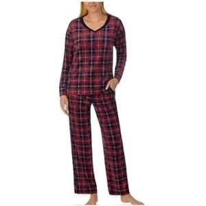 Nautica Pajama PJ Set Women's size XL 2 Piece Fleece Sleepwear V-Neck Top Red